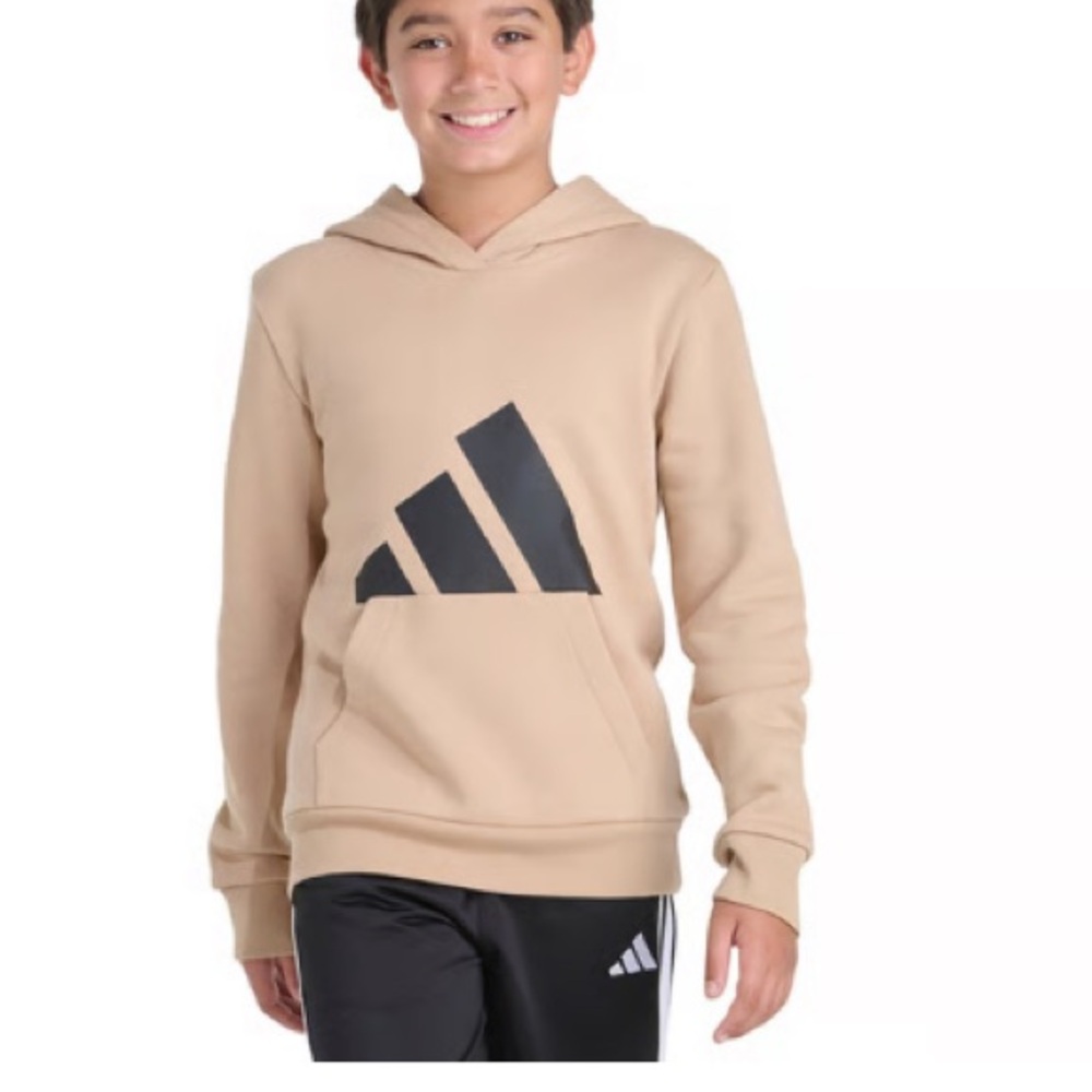 (NWT) Adidas Boy's Tan Essential Big Logo Pullover Hoodie